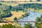 Bridge on the Weser river in Germany. A beautiful view from the monument of Prince Wilhelm