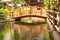 à¸ºBridge of wood and bamboo fences on Cranberry fish pond.