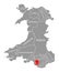 Bridgend red highlighted in map of Wales