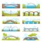 Bridges icons set of urban and suspension structure isolated vector illustrations. Bridged urban crossover architecture