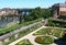 Bridges and part of the city of Albi with the gardens of the bishopric in the forground