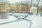 Bridges and a pavillion in the Polish Garden in winter in Saint Petersburg.