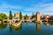 Bridges Pont Couverts over the river Ill in Strasbourg, France