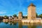 Bridges Ponts Couvert with fortified towers in Strasbourg, France