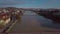 Bridges on the river Drava in the city of Maribor in Slovenia. View from the drone on the city.