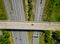 Bridges, roads top aerial view of highway of urban elevated road junction and interchange overpass in city with traffic Cleveland