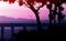 Bridges and travel. Natural forest mountains horizon hills silhouettes of trees. Sunrise and sunset. Landscape wallpaper..