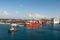 Bridgetown, Barbados - December 12, 2015: sea port. Ships docked in port. Container port with BF Leticia sea vessels