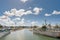 BRIDGETOWN, BARBADOS - MARCH 10, 2014: Cityscape with rive and local architecture in Bridgetown, Barbados. Caribbean Sea Island.