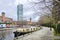 The Bridgewater canal at Manchester with a longboat.