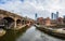 Bridgewater Canal and Manchester skyline panorama