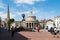 Bridgwater city centre with the corn exchange and statue Robert Blake