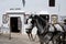 Bridled horse outside a tourist shop in the bullring building, Ronda, Spain.