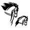 Bridled horse side view head black and white vector outline
