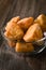 Brie fritters in glass bowl