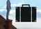 Briefcase icon next to Businessman standing on Roof with chimney and cloudy sky