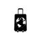 Briefcase icon. Travel bag sign. Black and white vector graphics with the globe map. Banner Earth symbol for web site and travel.