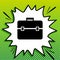 Briefcase sign illustration. Black Icon on white popart Splash at green background with white spots. Illustration