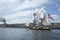 The brig Niagara enters Duluth harbor during the Tall Ships Fest