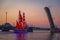 Brig with scarlet sails in the waters of the Neva River