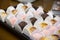 Brigadeiro and milk sweets on the decorated birthday table, traditional Brazilian party candy.