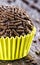 Brigadeiro ou negrinho, a typical Brazilian birthday party bonbon, made of chocolate, condensed milk, sugar and covered with