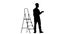 Brigadier in a helmet stands near the stepladder. Silhouette. White background