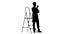 Brigadier in a helmet stands near the stepladder. Silhouette. White background. Slow motion