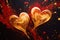 Bright abstract background in the form of sparkling hearts, made in the style of liquid ink, in red and gold