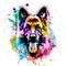 Bright abstract colorful background German Shepherd Dog`s head illustration on background with colorful creative elements