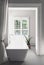 Bright airy modern white bathroom interior