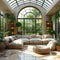 Bright and airy sunroom filled with plants and natural light3D render