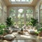 Bright and airy sunroom filled with plants and natural light3D render