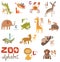 Bright Alphabet set letters with cute animals