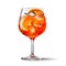 A bright aperol spritz cocktail in a wine glass, created by Generative AI.