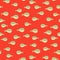 Bright aqua seamless pattern with little random puffer fugu ish ornament. Red background. Scrapbook marine print