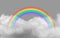 Bright arched rainbow with clouds realistic vector illustration on transparent background