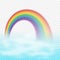 Bright arched rainbow with clouds realistic vector illustration on transparent background