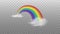 Bright arched rainbow element with clouds realistic vector illustration isolated.