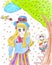 Bright attractive blonde long haired girl shoujo anime manga style with cartoon pink bunny rabbit illustration 2021