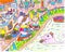 Bright attractive cartoon bunny rabbit friends feeding pink fish together children`s color art illustration 2021