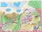 Bright attractive cartoon mother and child pink bunny rabbit family in a park