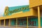 Bright attractive colors of yellow and green exterior of local attraction, Yellow Brick Road Casino, Chittenango, New York, 2018