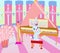 Bright attractive light blue pink cartoon bunny rabbit smiling and playing grand piano color illustration 2021