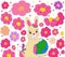 Bright attractive sweet brown and pink cartoon girl bunny rabbit with pink red colorful plum blossom flower art in background 2021