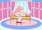 Bright attractive sweet light blue pink cartoon bunny rabbit playing a pink grand piano in a hall color illustration 2021