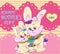 Bright attractive sweet soft pink `Happy Mother`s Day` background mother and child bunny rabbits smiling 2021