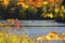 Bright autumn leaves make a window onto Russell Pond.