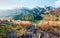Bright autumn scene of Vorderer  Gosausee  lake. Picturesque morning view of Austrian Alps, Upper Austria, Europe. Beauty of