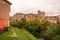 Bright autumn view with yellow and orange trees to medieval town of Nazzano in Lazio, Italy